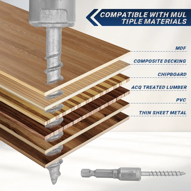 Alt view image 5 of 7 - Mech.Galv.#9 x 1-1/2" Joist Hanger Screws-500 Qty,SD Connector Screws 1/4" Hex Head Hurricane Screws,0.370"-Dia Deck Screw, Replace 10D Nails-1500 Hours Salt Spray Testted Wood Screws