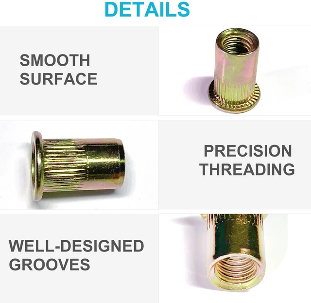 Alt view image 5 of 7 - 830PCS SAE Rivet Nut Tool Kit, 6-32 to 1/2-13 Galvanized Carbon Steel Flat Head Rivet Nuts Assortment Kit, Threaded Insert Rivnuts 8-32,10-24,1/4-20,5/16-18,3/8-16,1/2-13