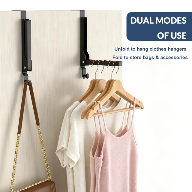 Alt view image 2 of 7 - 2 Pack Heavy Duty Over The Door Hooks, Over The Door Clothes Hanger, Over The Door Hanger, Foldable Over The Door Drying Rack for Laundry, Over Door Hook for Hanging Clothes,Rust-Resistant,Black
