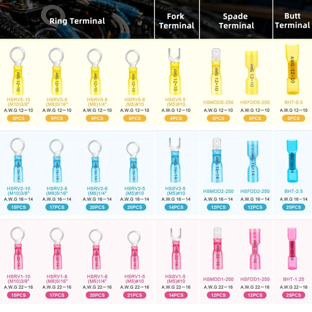 Alt view image 2 of 6 - 310PCS Heat Shrink Connectors,Waterproof Crimp Terminals Waterproof Seal, Corrosion Resistant Thick Tinned Copper, 3:1 Heat Shrink, Color-Coded Identification, Auto & Marine Use