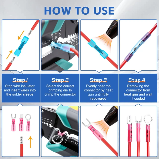 Alt view image 4 of 6 - 310PCS Heat Shrink Connectors,Waterproof Crimp Terminals Waterproof Seal, Corrosion Resistant Thick Tinned Copper, 3:1 Heat Shrink, Color-Coded Identification, Auto & Marine Use