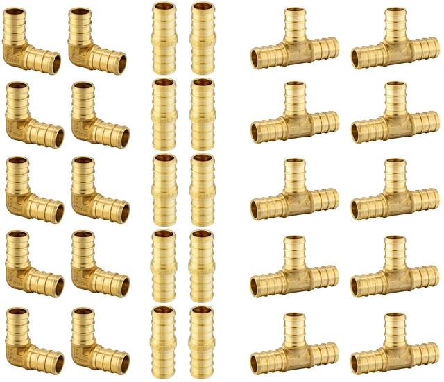Main image of 30PCS 3/4"Pex Fitting:Tee,Elbow and Coupling,10PCS each(PEX1807199) PEX Brass Crimp Fitting For Pex Tubing Connection,ASTM F1807