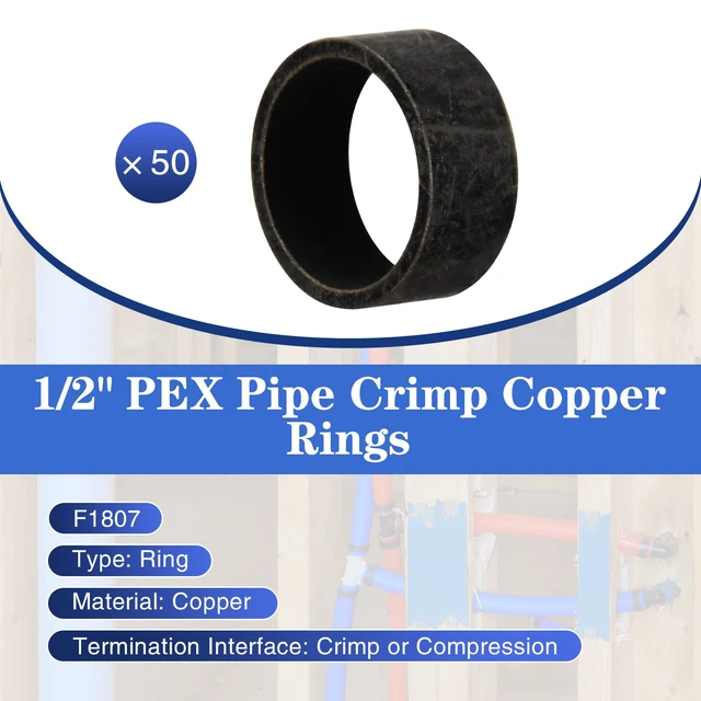 Alt view image 2 of 7 - 50 Pack 1/2" PEX Copper Crimp Rings for Pex Pipe Connection