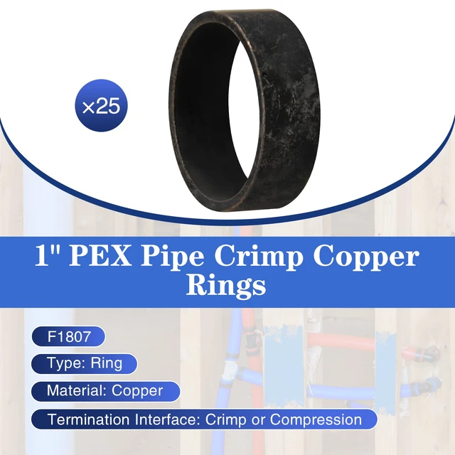 Alt view image 2 of 7 - 25 Pack 1" PEX Copper Crimp Rings for Pex Pipe Connection