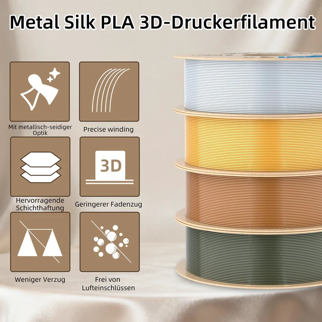 Alt view image 3 of 7 - Silk PLA Filament 1.75mm, PLA Filament 1.75mm Silk Shiny 3D Printer Filament, 1kg*2 Cardboard Spool, Dimensional Accuracy +/- 0.03 mm, Fit Most FDM Printer(Silk Silver+Gold)
