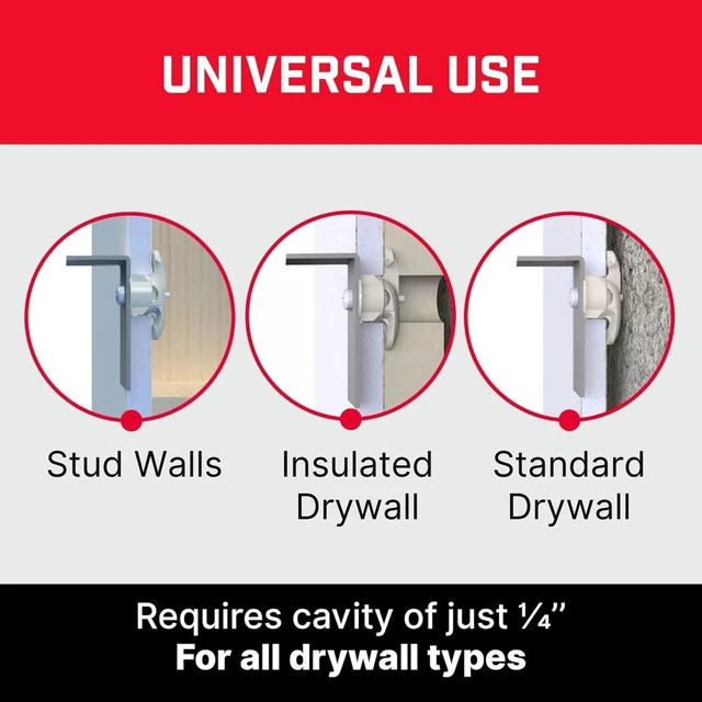 Alt view image 2 of 7 - Universal Drywall Fixings - Holds up to 255lbs, Heavy Duty Wall Anchors for Drywall for Stud & Hollow Cavity with 13/16" Drill Bit & Screws, Heavy Duty Dry Wall Anchors - 24 Pack