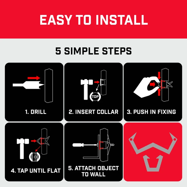 Alt view image 7 of 7 - Universal Drywall Fixings - Holds up to 255lbs, Heavy Duty Wall Anchors for Drywall for Stud & Hollow Cavity with 13/16" Drill Bit & Screws, Heavy Duty Dry Wall Anchors - 24 Pack