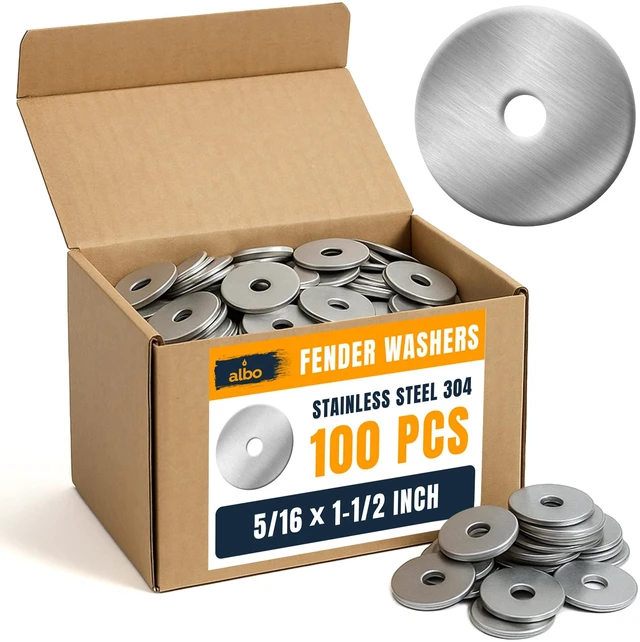 Main image of 100 Pcs 5/16" x 1-1/2" 304 Stainless Steel Fender Flat Washers Extra-Wide Bearing Surface, Helps Prevent Pull-Through and Surface Damage, Cardboard Box