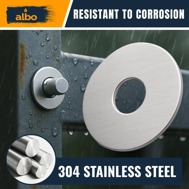 Alt view image 3 of 6 - 100 Pcs 5/16" x 1-1/2" 304 Stainless Steel Fender Flat Washers Extra-Wide Bearing Surface, Helps Prevent Pull-Through and Surface Damage, Cardboard Box