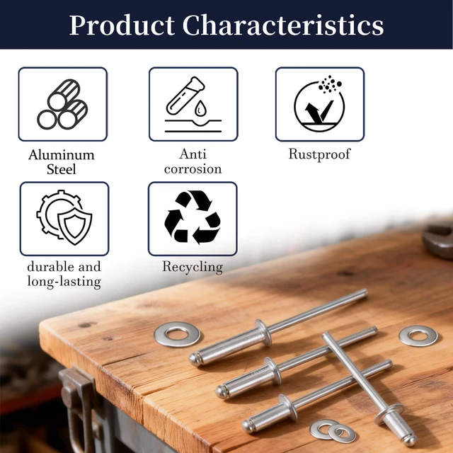 Alt view image 5 of 7 - 970Pcs Aluminum Pop Rivets with Washer Assortment Kit, 14 Sizes Silver Rivets with 3/32" 1/8" 5/32" 3/16" Blind Rivets, Assorted Pop Rivets Set