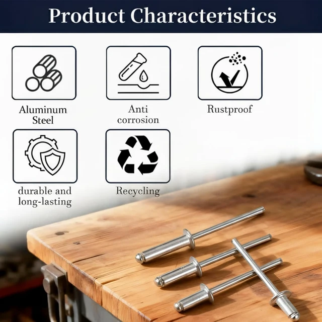 Alt view image 4 of 6 - 630Pcs Aluminum Pop Rivets Assortment Kit, 15 Sizes Silver Pop Rivets, 3/32" 1/8" 5/32" 3/16" 1/4" Assorted Rivets Kit for Metal, Aluminum Blind Rivets Assortment