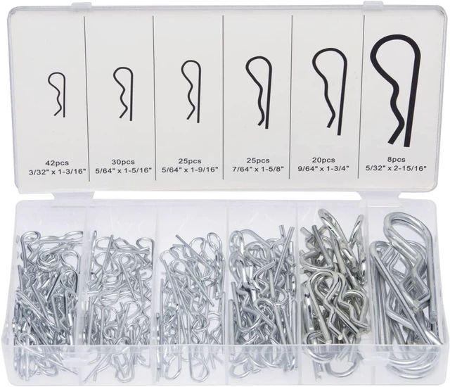 Main image of 50457A Cotter Pin Assortment Kit, 150 Piece Zinc Plated Steel Clips, Small Cotter Pins for Use on Hitch Pin Lock System, Assorted Cotter Pins, Hair Pin Assortment Kit, R Clips