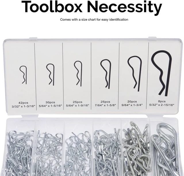 Alt view image 5 of 5 - 50457A Cotter Pin Assortment Kit, 150 Piece Zinc Plated Steel Clips, Small Cotter Pins for Use on Hitch Pin Lock System, Assorted Cotter Pins, Hair Pin Assortment Kit, R Clips