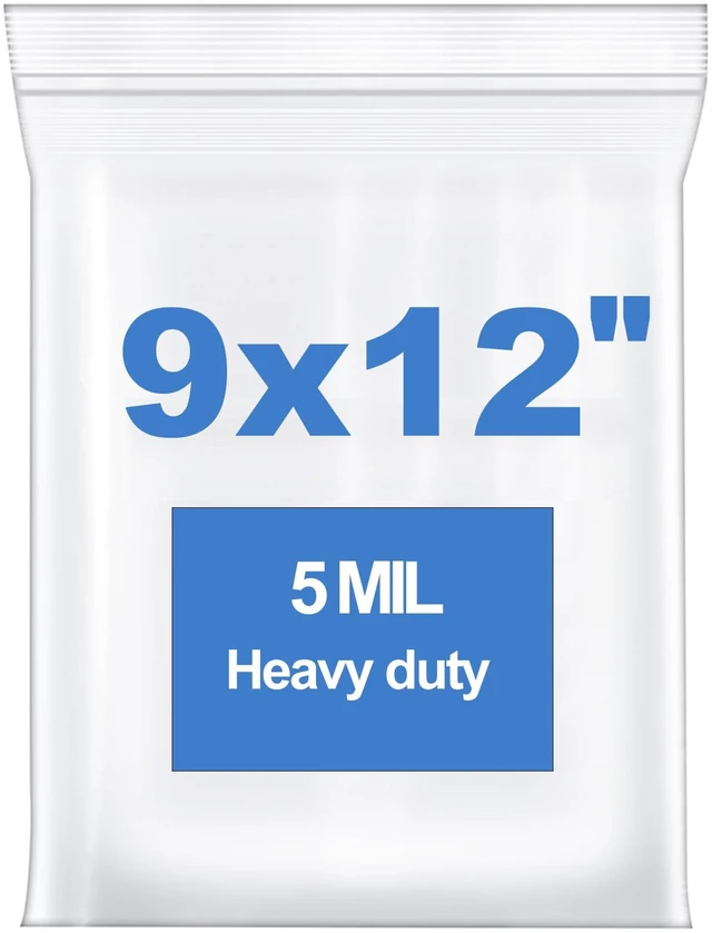 Main image of 50PCS 9"x12" 5 Mil Thick Clear Zip Seal Lock Plastic Reclosable Poly Bag Heavy-Duty Durable Resealable Zipper Bags Waterproof for Photo Cards Snacks Seeds Food Storage