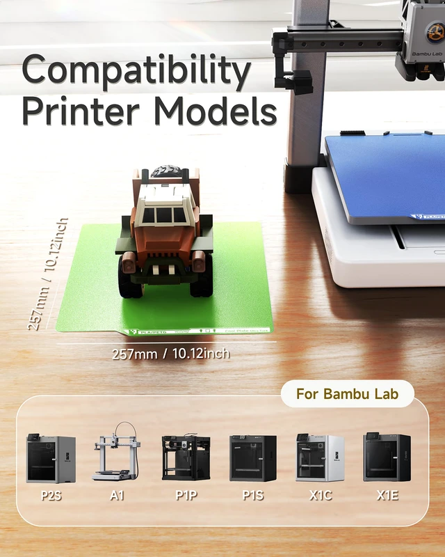 Alt view image 2 of 7 - 2PC Cold Build Plate for Bambu Lab X2D/P2S/A1/X1C/P1S, Blue+Green 257x257mm, Double-Sided Room-Temperature Printing UltraTack Coating High Adhesion Energy-Saving for P1P/X1E