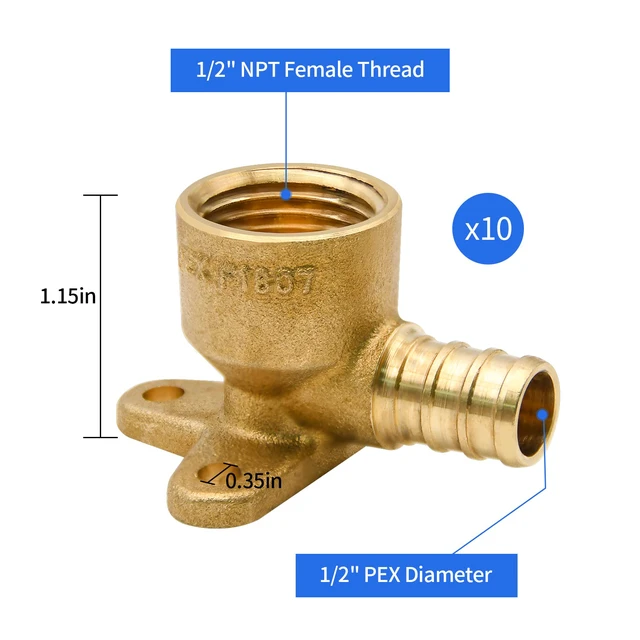Alt view image 2 of 7 - 10pcs Drop Ear Elbow Fitting, PEX 1/2" x 1/2" NPT Female Threaded Fitting for PEX pipes in plumbing jobs