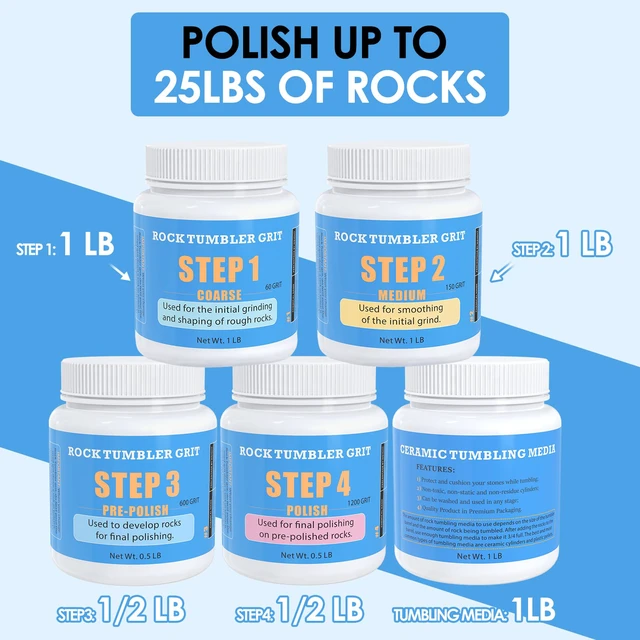 Alt view image 4 of 7 - Rock Tumbler Grit and Ceramic Tumbling Media 4 Pounds, Polish Up to 25 lbs. of Rocks, 4-Step Polish Refill Media Kit, Compatible with All Rock Tumblers, Essential Polishing Kit for Adults