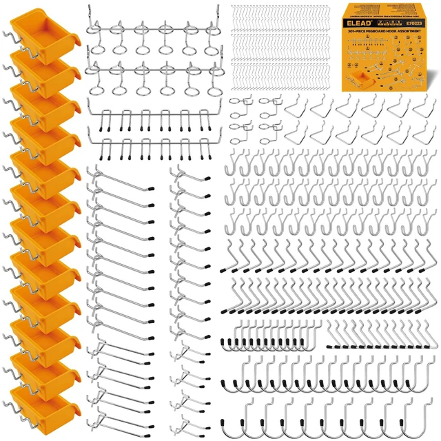 Main image of 301-Piece Pegboard Hooks Kit, Peg Board Organizer Accessories with Bins for Organizing Various Tools, Fit 1/8 or 1/4 inch Pegboard for Hanging Storage, Garage, Workshop & Craft Room