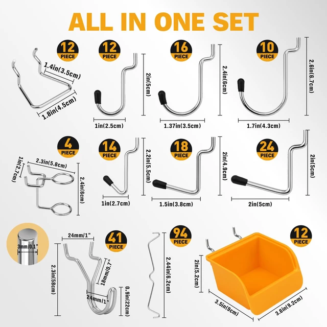 Alt view image 3 of 7 - 301-Piece Pegboard Hooks Kit, Peg Board Organizer Accessories with Bins for Organizing Various Tools, Fit 1/8 or 1/4 inch Pegboard for Hanging Storage, Garage, Workshop & Craft Room