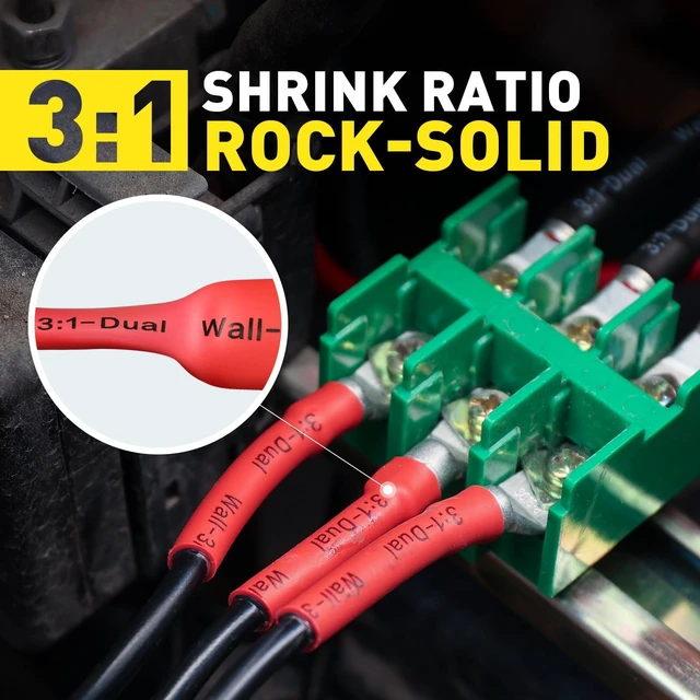 Alt view image 2 of 6 - 420PCS 3:1 Heat Shrink Tubing Kit 7 Sizes 3/32"-3/4" Black/Red Adhesive Lined, Marine-Resistant, Heat-Activated Seal, Electrical Wiring, Wire Insulation, Automotive & Industrial Repair