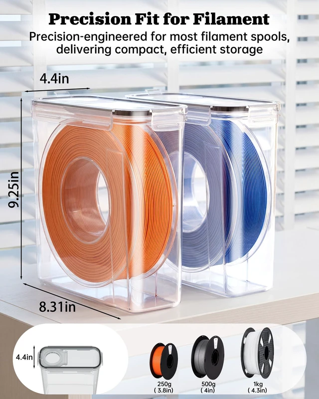 Alt view image 2 of 6 - 3D Printer Filament Storage Box, 8-Pack Airtight Containers for 1kg Airtight silicone gasket and locking clips protect 1kg filament spools from moisture and dust for stable printing performance