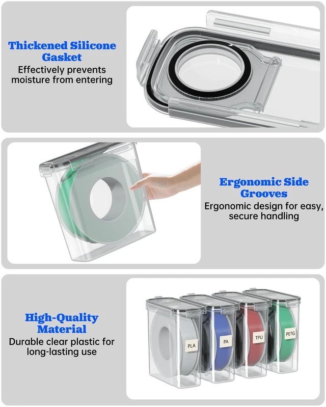 Alt view image 3 of 6 - 3D Printer Filament Storage Box, 8-Pack Airtight Containers for 1kg Airtight silicone gasket and locking clips protect 1kg filament spools from moisture and dust for stable printing performance