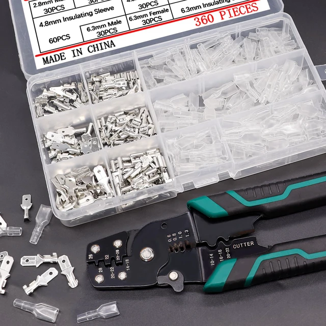 Alt view image 3 of 7 - /360Pcs 2.8/4.8/6.3mm Quick Splice Male and Female Wire Spade Connector Crimp Terminal Block Assortment Kit with Insulating Sleeve for Electrical Wiring Car with Wire Crimper Tool