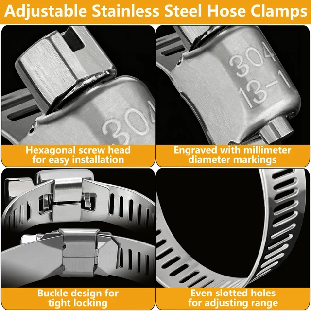 Alt view image 4 of 6 - 70 Pack Stainless Steel Hose Clamp Adjustable Assortment Kit, 8-64mm Worm Gear Drive Hose Clamps Metal Fuel Line Pipe Clamps for Plumbing, Tube, Mechanical, Automotive, Garden and Home Applications