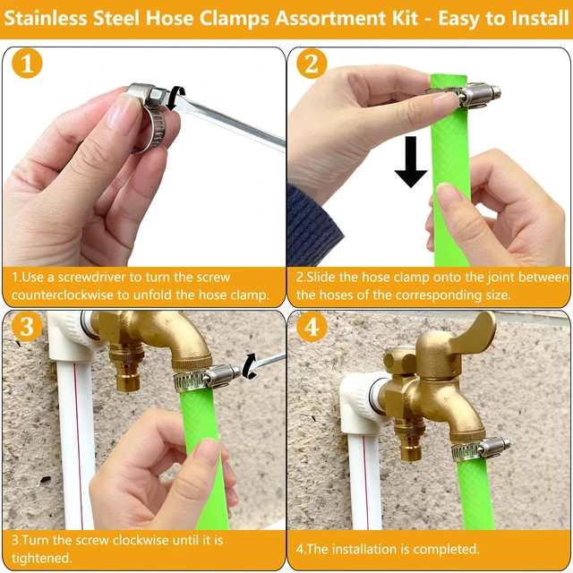 Alt view image 2 of 6 - 70 Pack Stainless Steel Hose Clamp Adjustable Assortment Kit, 8-64mm Worm Gear Drive Hose Clamps Metal Fuel Line Pipe Clamps for Plumbing, Tube, Mechanical, Automotive, Garden and Home Applications