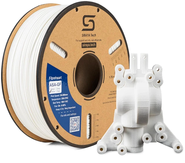 Main image of Fibreheart ASA-GF 3D Printer Filament, White, 1kg 10% Glass Fiber Reinforced, Superior Weather & UV Resistance, High Strength & Thermal Stability for Outdoor
