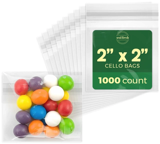 Main image of Self Sealing Cellophane Bags - 2" x 2" (1000 Count) - Clear Plastic Resealable Cello Bag - Cellophane Treat Bags, Cookie Bags for Packaging, Candy bags, Cello Bags, Pastry Bags