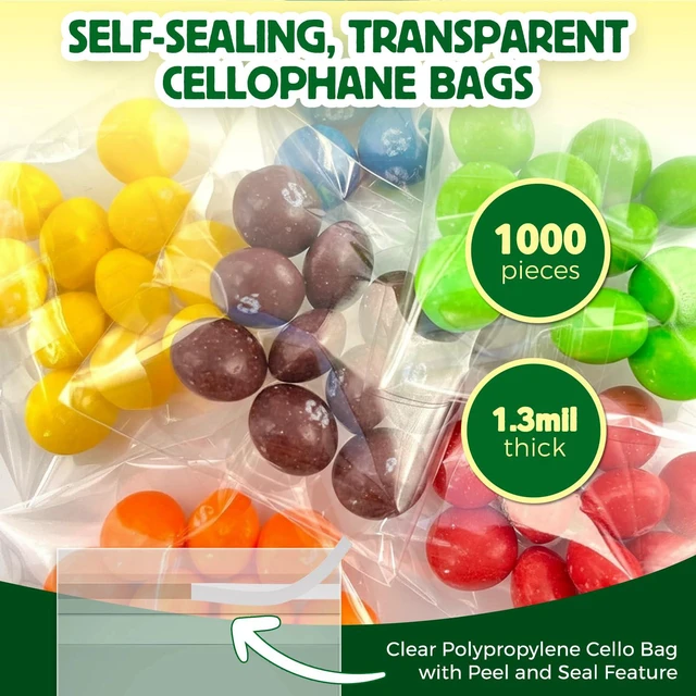 Alt view image 2 of 6 - Self Sealing Cellophane Bags - 2" x 2" (1000 Count) - Clear Plastic Resealable Cello Bag - Cellophane Treat Bags, Cookie Bags for Packaging, Candy bags, Cello Bags, Pastry Bags
