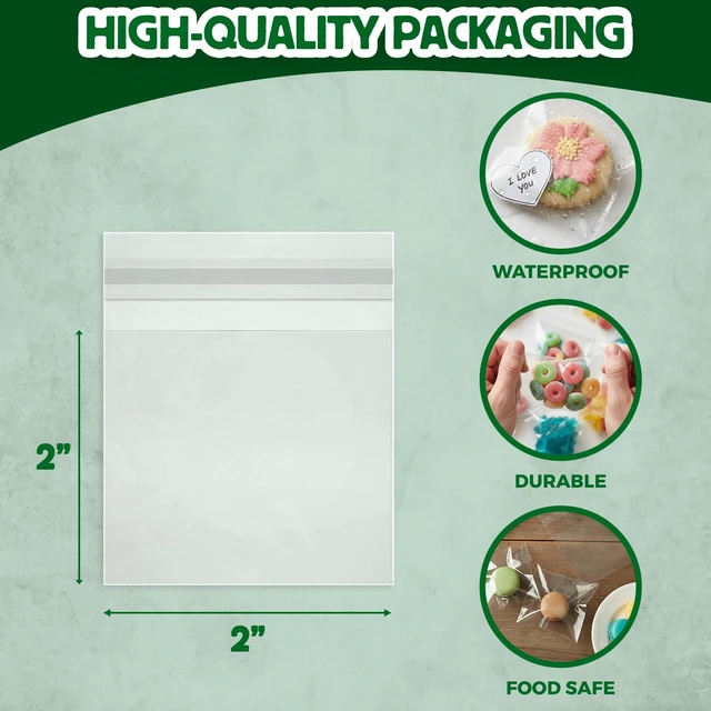 Alt view image 3 of 6 - Self Sealing Cellophane Bags - 2" x 2" (1000 Count) - Clear Plastic Resealable Cello Bag - Cellophane Treat Bags, Cookie Bags for Packaging, Candy bags, Cello Bags, Pastry Bags
