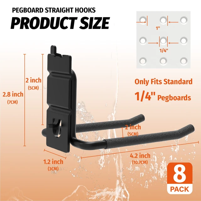 Alt view image 2 of 6 - 8 Pack 4 Inch Double Arm Pegboard Hooks for 1/4 Inch Pegboard Vinyl Coated Tool Holders, 30 lb Steel Hangers for Garage, Workshop, Shed and Workbench Storage