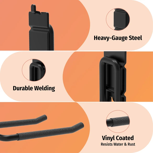Alt view image 3 of 6 - 8 Pack 4 Inch Double Arm Pegboard Hooks for 1/4 Inch Pegboard Vinyl Coated Tool Holders, 30 lb Steel Hangers for Garage, Workshop, Shed and Workbench Storage
