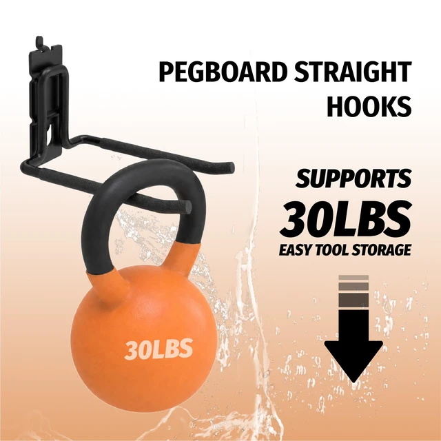 Alt view image 4 of 6 - 8 Pack 4 Inch Double Arm Pegboard Hooks for 1/4 Inch Pegboard Vinyl Coated Tool Holders, 30 lb Steel Hangers for Garage, Workshop, Shed and Workbench Storage