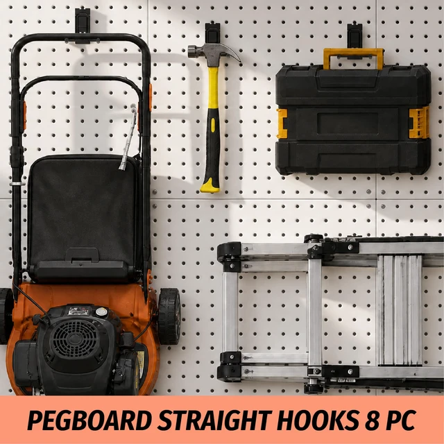 Alt view image 5 of 6 - 8 Pack 4 Inch Double Arm Pegboard Hooks for 1/4 Inch Pegboard Vinyl Coated Tool Holders, 30 lb Steel Hangers for Garage, Workshop, Shed and Workbench Storage