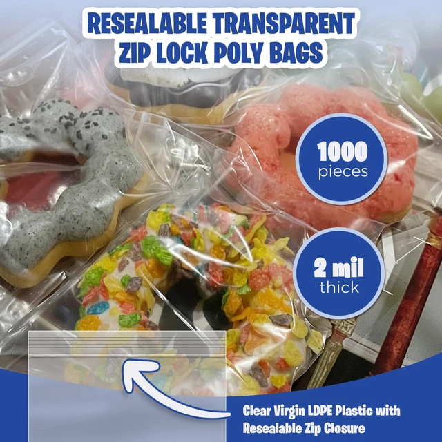 Alt view image 2 of 6 - Zip Bags 4x4 Inches (1000 Count), 2 Mil Clear Plastic Reclosable LDPE Poly Baggies with Resealable Lock Zipper For Snacks, Sandwiches, Cookies, Candies, Treats, Pastries, Party