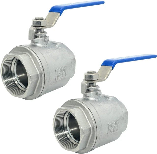 Main image of 316 Stainless Steel 1/8"~3" Full Port Ball Valve with Blue Vinyl Handle, NPT Female x Female Thread,1000 WOG (2PCS 2")