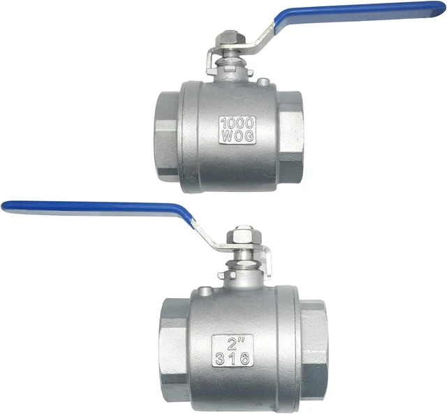 Alt view image 5 of 6 - 316 Stainless Steel 1/8"~3" Full Port Ball Valve with Blue Vinyl Handle, NPT Female x Female Thread,1000 WOG (2PCS 2")