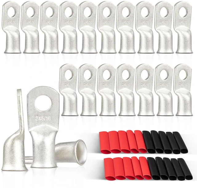 Main image of 20PCS 2 AWG-5/16 Marine Grade Wire Lugs, Tinned Copper Ring Terminal Connectors Ends W/3:1 Dual Wall Adhesive Heat Shrink Tubing, Heavy Duty Anti-Rust Battery Cable Ends