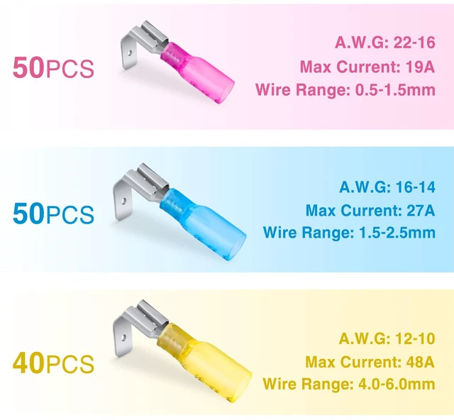 Alt view image 3 of 7 - 140PCS Heat Shrink Piggy Back Spade Terminals Connectors Assortment Kit 22-16/16-14/12-10 AWG Quick Splice Crimp for Auto Cars Trucks Boats and 12V Accessories