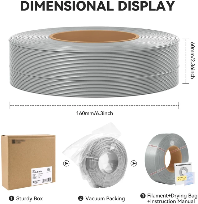 Alt view image 2 of 7 - Bamboo PLA Basic Refill Filament 1.75mm 1 KG (2.2lbs) with RFID for Bambu Lab A1/X1/P1 Series 3D Printers,Easy to Print, 3D Printing Filament,No Spool, +/- 0.03mm (Jade White 10100)