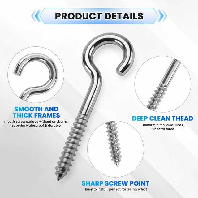 Alt view image 4 of 7 - 12 Pack 5 Inch Eye Bolts M8 Screw in Hooks,304 Stainless Steel Screw-in HooksMetal Ceiling Hooksfor Hanging Plants, Yoga, Lighting fixtures, Indoor and Outdoor use (12, M8-5inch)