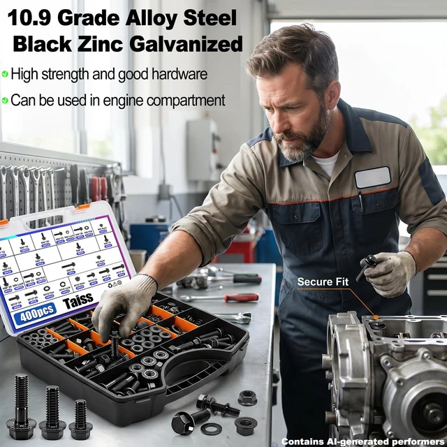 Alt view image 6 of 7 - 400PCS Metric Flange Bolt Assortment Kit,M6x1.0, M8x1.25, M10x1.5 Bolts(12mm to 45mm),Hex Bolts and Nuts Washers Kit,Metric Bolt Assortment for Automotive Fasteners,10.9 Black Zinc Galvanized