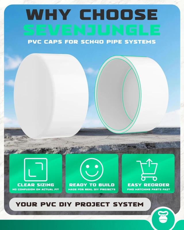 Alt view image 6 of 7 - 6 Inch PVC Cap, Fits Standard 6.625 in OD SCH 40 Pipe, 2 Pcs Furniture Grade White PVC End Caps for Clean Secure Pipe Closure, DIY Furniture, Garden Irrigation, Plumbing