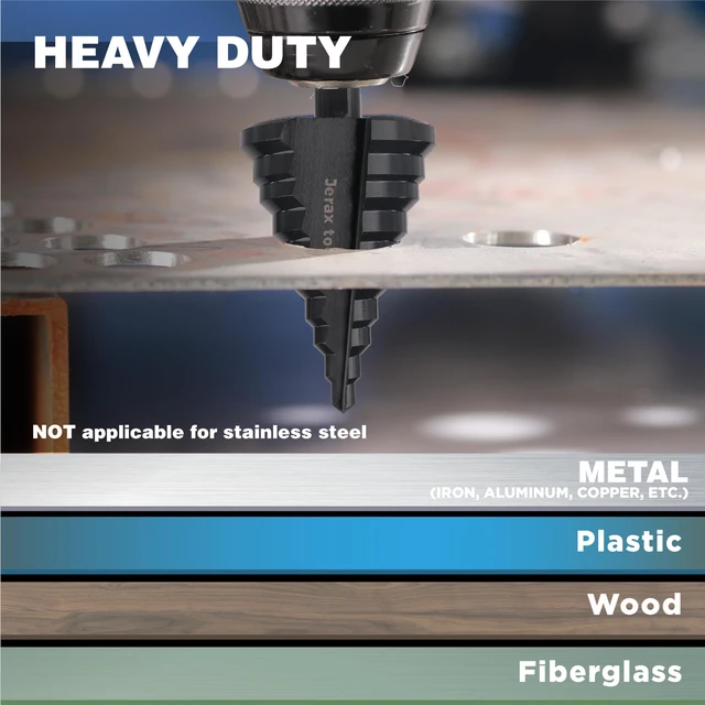 Alt view image 4 of 5 - 2-3/8" HSS Step Drill Bit Unibit for Hole Drilling 14 Sizes Large High Speed Steel Step Drill bits; Double Straight Flutes; For Sheet Metal, Copper, Aluminum, Wood, Plastic