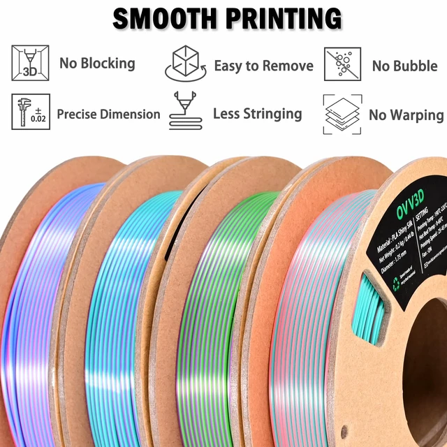 Alt view image 2 of 7 - OVV3D PLA 3D Printer Filament Bundle, Dual Color Filament Silk PLA 1.75 PLA Filament 1.75mm Bundle, Dual Color Filament, Pastel 3D Filament, Silk PLA, 3D Printing Filament +/-0.02mm, 200g X 4 pack