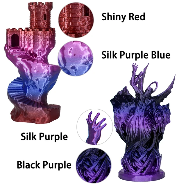 Alt view image 3 of 7 - OVV3D PLA 3D Printer Filament Bundle, Shiny PLA Multicolor Pack Rainbow Silk PLA Filament 1.75mm, Silk Black Purple Green Blue and Red Purple Blue 3D Printing Filament, 200g X 4 Spools
