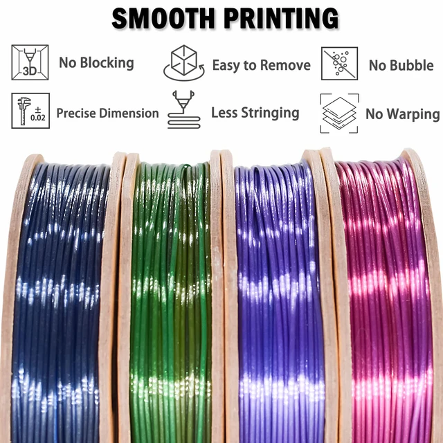 Alt view image 5 of 7 - OVV3D PLA 3D Printer Filament Bundle, Shiny PLA Multicolor Pack Rainbow Silk PLA Filament 1.75mm, Silk Black Purple Green Blue and Red Purple Blue 3D Printing Filament, 200g X 4 Spools